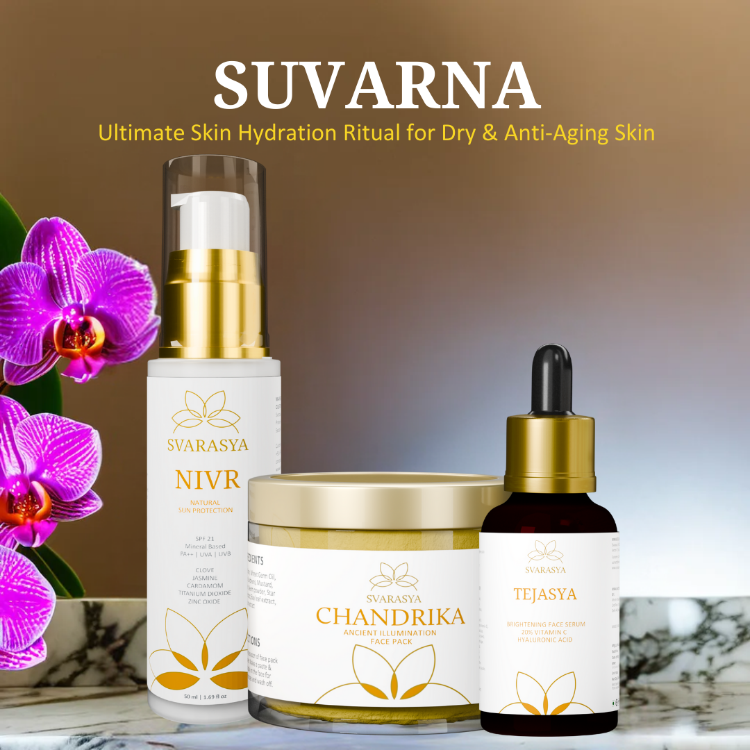 Dry Skin Ritual "Suvarna" for Skin Hydration & Anti-Aging | Ubtan, Face Serum & Sunscreen