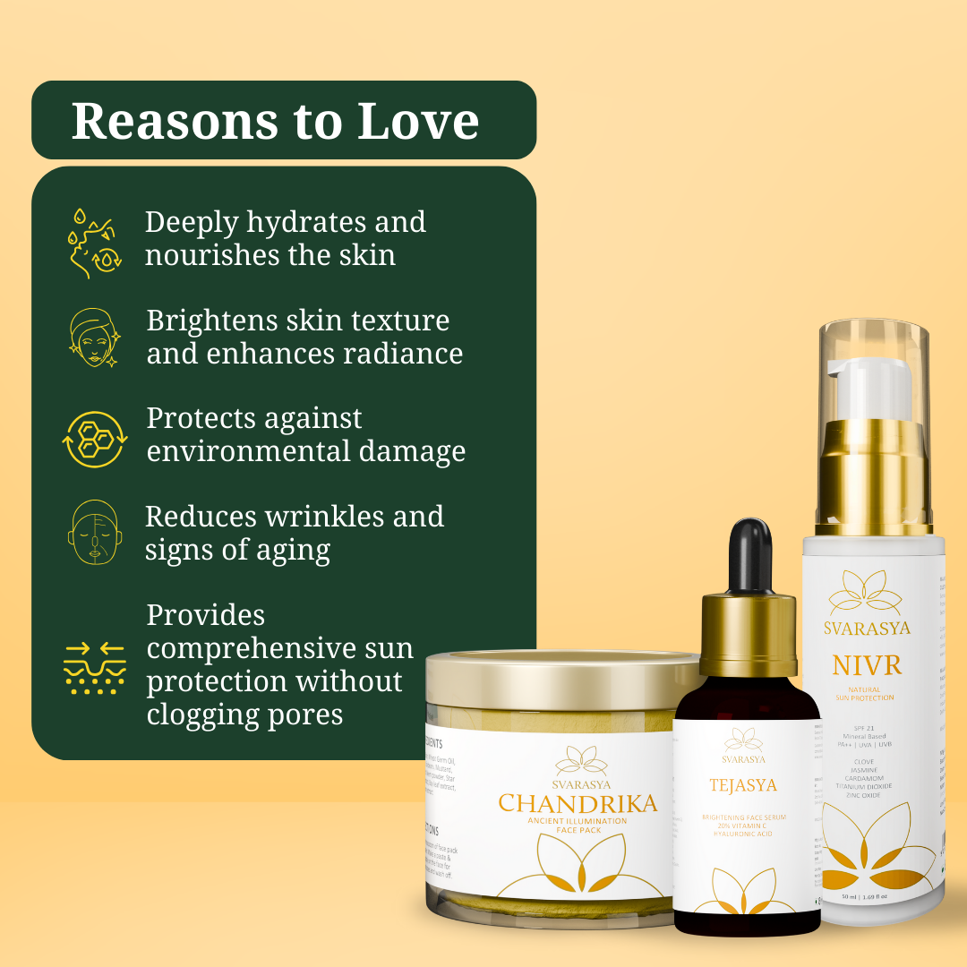 Dry Skin Ritual "Suvarna" for Skin Hydration & Anti-Aging | Ubtan, Face Serum & Sunscreen