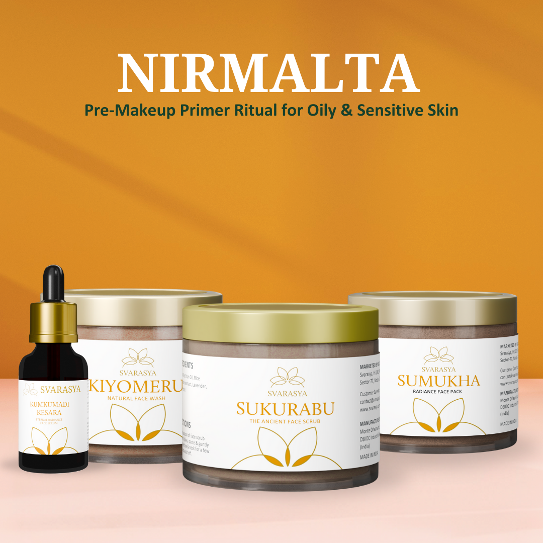 Oily & Sensitive Skin Pre-MakeUp Ritual "NIRMALTA" for Clean, Oil-Free, Luminous finish Skin | Face Wash, Face Scrub, Face Mask & Face Serum