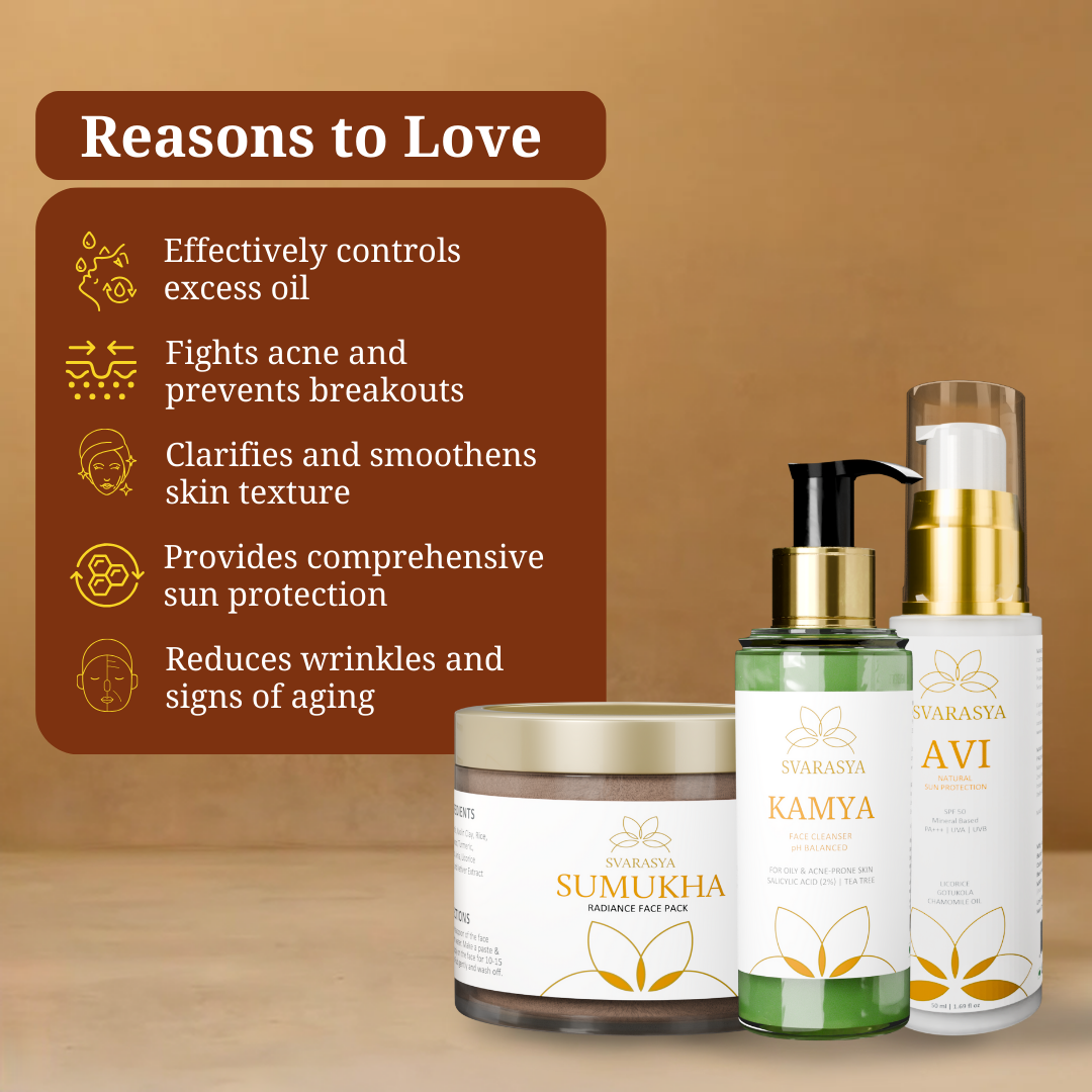 Oily Skin Ritual "Tarunya" for Anti-Aging & Blemish-Free Skin | Face Wash, Ubtan & Sunscreen
