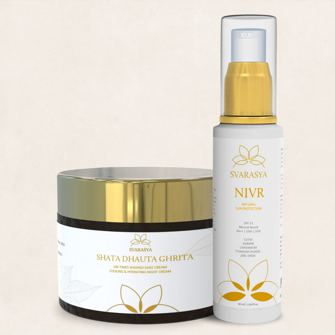 NIKHAAR- The Ultimate Sun Protection Combo for Dry Skin | Shata Dhauta Ghrita &amp; Nivr